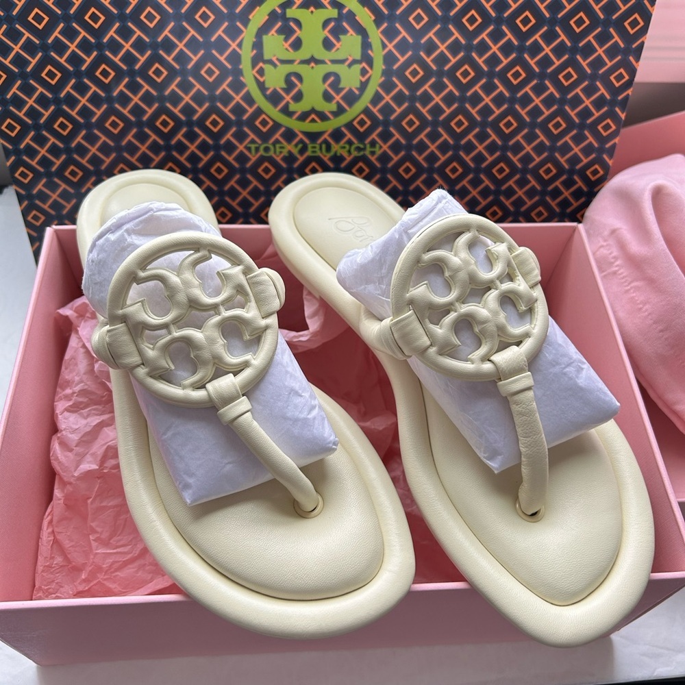 Tory Burch BonBon Miller Padded Sandals Size 9.5 Banana Marshmallow Yellow Light